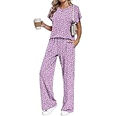 AUSELILY Women's Batwing Short Sleeve Two Piece Sets Summer Crew Neck Wide Leg Pants Matching Sets Women Clothing 2026