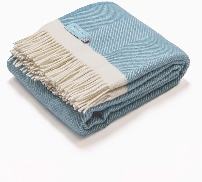 Atlantic Blankets King size Turquoise Herringbone Wool Blanket, Made in