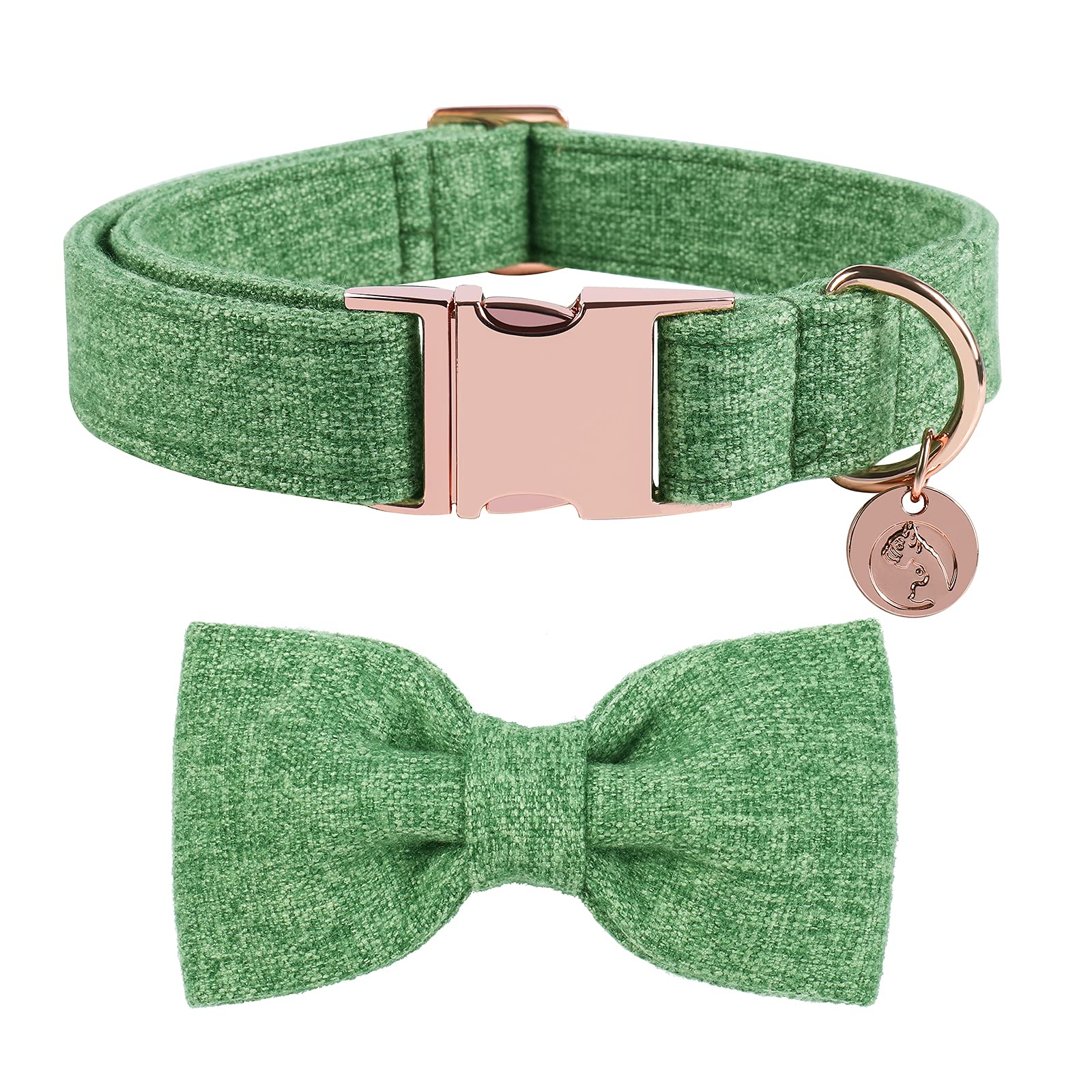 DOGWONG Cotton Dog Collar with Bow Green Pet Collar Durable Adjustable for Medium Large Dogs — image 1