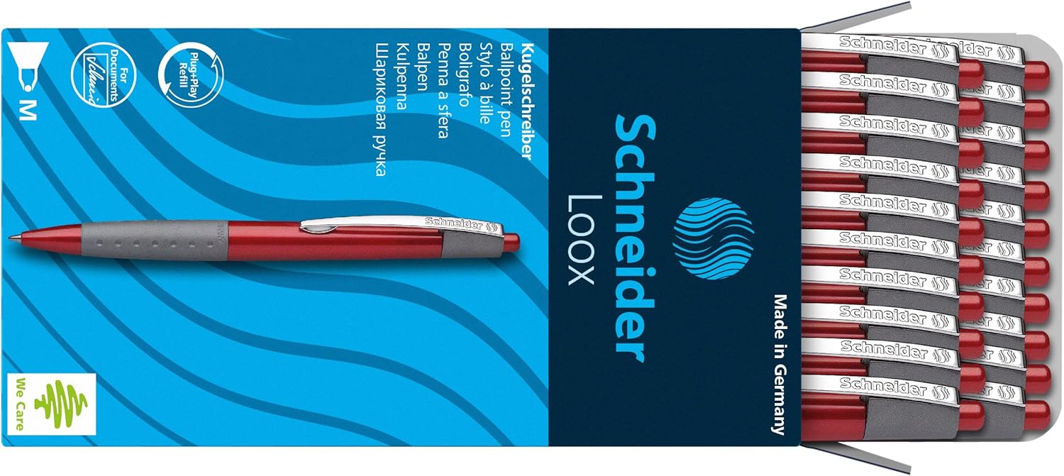 Schneider Loox Retractable Ballpoint Pen, Stationery, Red Barrel / Blue Ink - Image 4