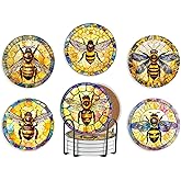 Bee Gifts Coaster, Ceramic, Set of 6, with Gift Box, Absorbent with Cork Base, Gifts for Bee Lovers, Home Decor for Housewarming, Thanksgiving, Birthday, Christmas