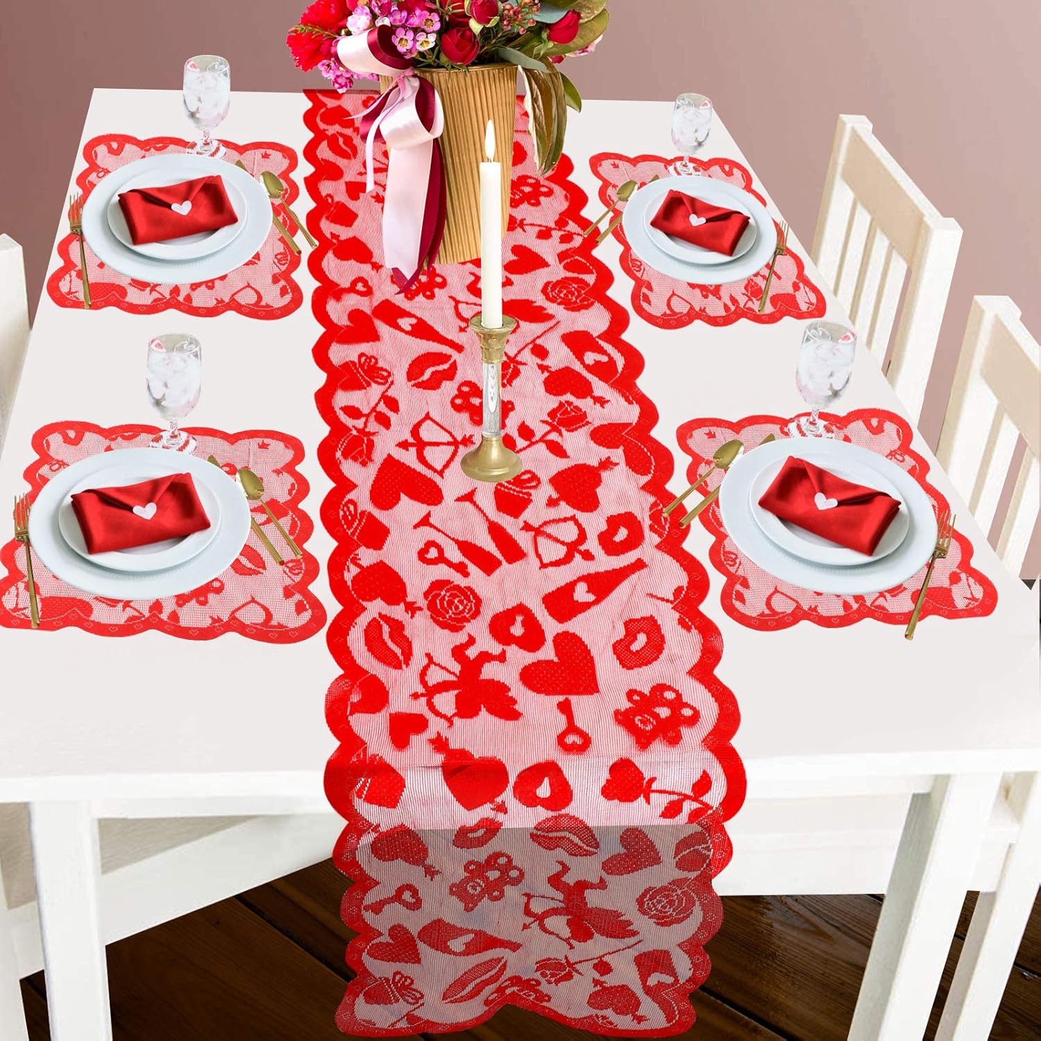 vamei Valentine's Day Table Runners with Placemat Table Mats, Sef of 5