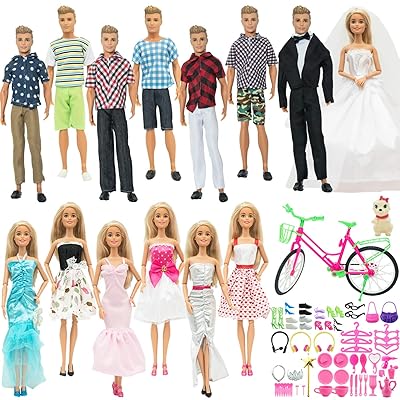 SOTOGO 73 Pieces Doll Clothes and Accessories for 11.5 Inch Girl Boy Doll Happy Wedding Include 14 Sets Handmade Doll Groom Suit,Wedding Dress,Casual Clothes and 59 Pieces Different Doll Accessories