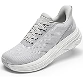 Womens Easy On Walking Shoes Lace Up Comfortable Tennis Shoes with Roomy Toe Box for Women Breathable Running Sneakers (Light Grey,6.0)