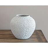 CozyWel White Ceramic Vase Flower Vase, Big Textured Round Vase for Centerpieces, Kitchen, Living Room, Bedroom Decor Gifts