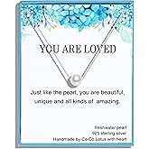 Single Pearl Necklace, Freshwater Cultured White Pearl pendant with Simple Sterling Silver Adjustable Cable Chain, Gifts for Women and Teenage Girls