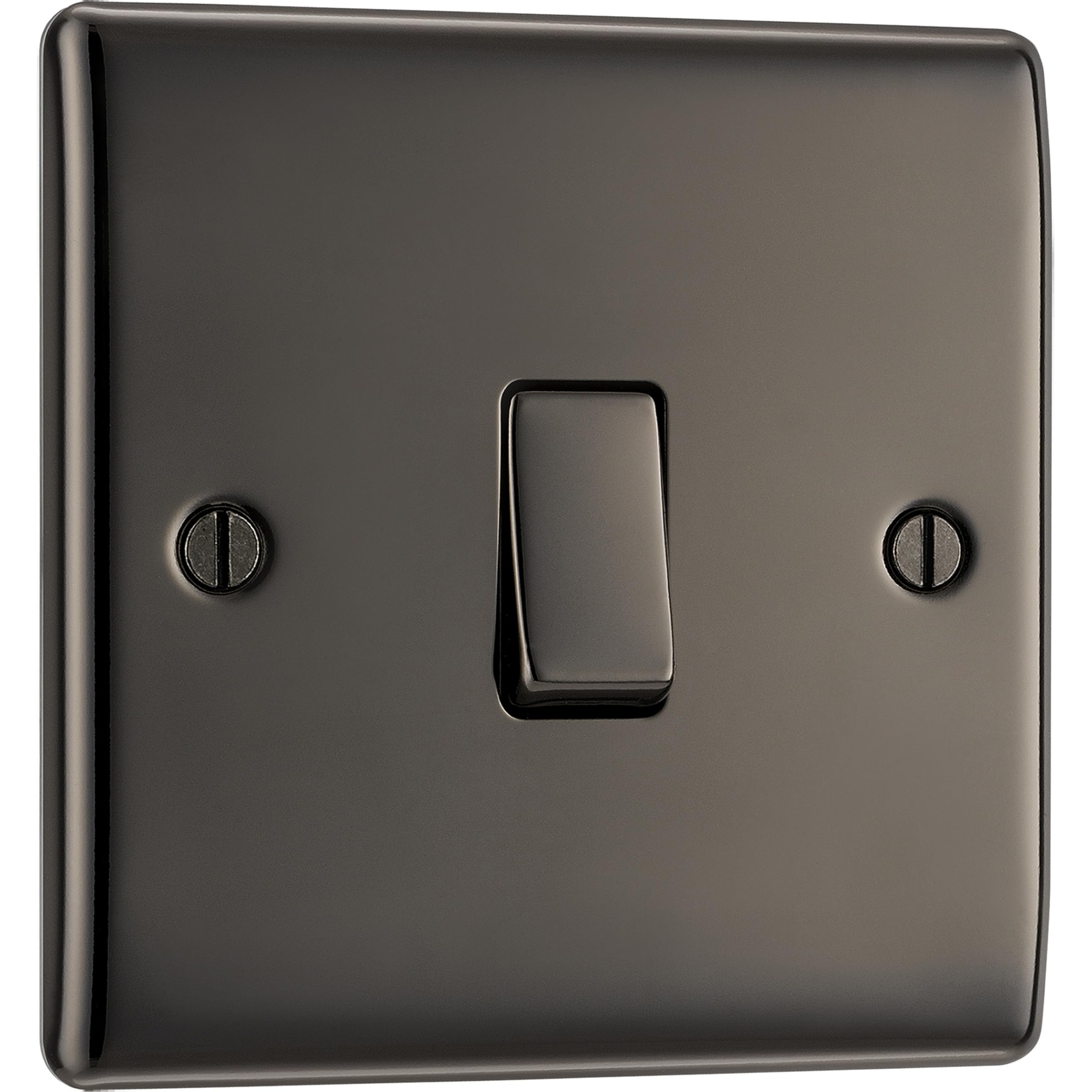 BG Electrical Single Intermediate Wall Light Switch, Raised and Slim Profile, Round Edges, Nexus Metal, Black Nickel, 20A, 16AX, NBN13