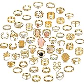 17KM 60 Pcs Gold Stacks Ring Sets for Women Non Tarnish, Dainty Vintage Stackable Rings Pack, Finger Midi Knuckle Rings for Jewelry Gift