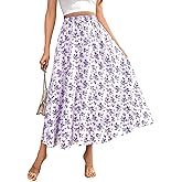 MSLG Women's Flowy Elastic High Waist Skirts Trendy Summer 2026 Boho Casual Beach Holiday Floral Print A Line Midi Skirt 802