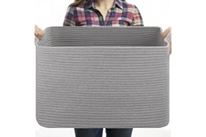 OIASKET Large Blanket Basket, Blanket Storage Living Room, Rectangle Woven Baskets for Storage Toys, Towels, Diry Clothes Organizer Bins (Light Grey, 19.7"x15.8"x11.8")