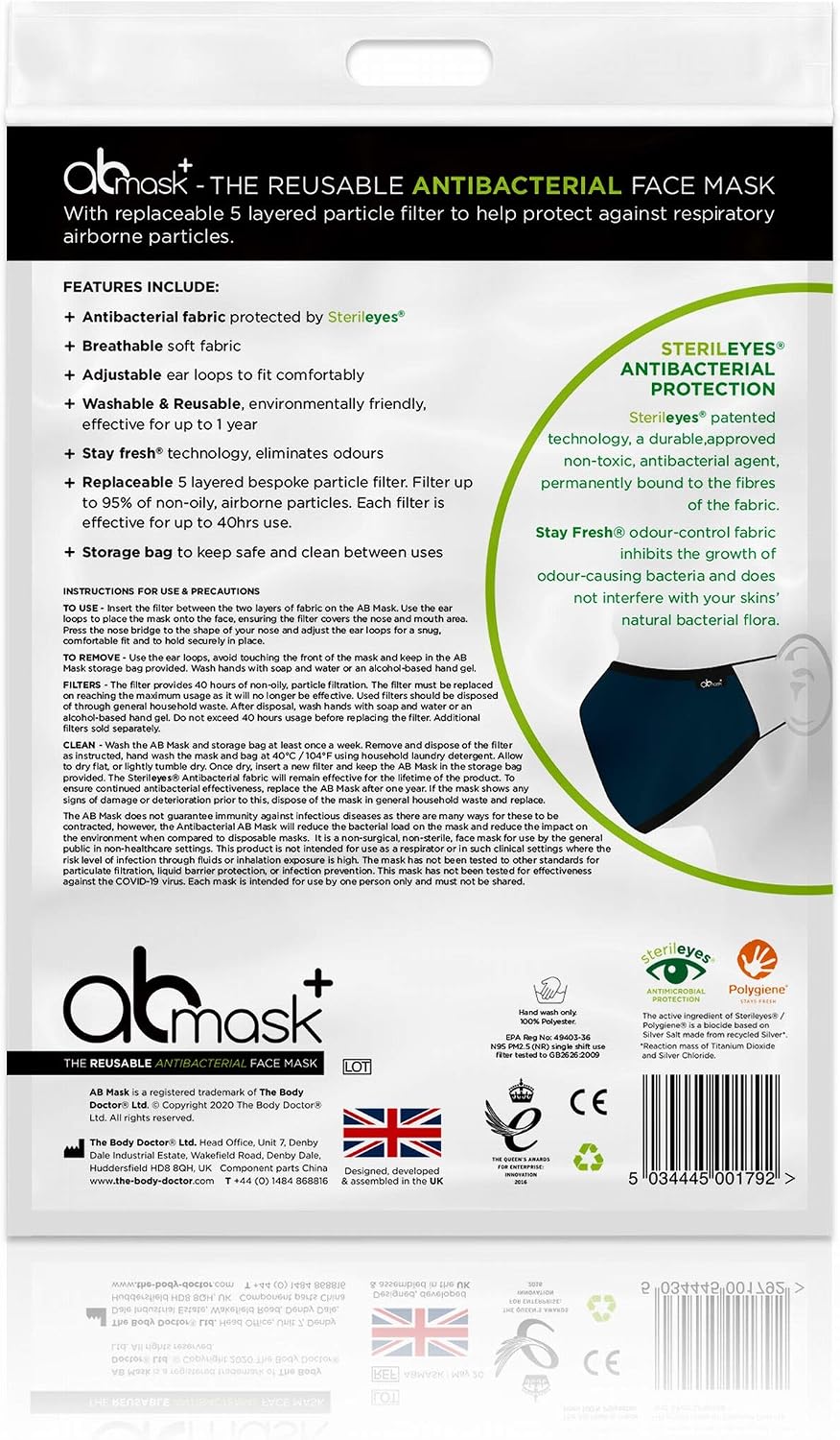 AB Face Masks Washable UK , Reusable for Glasses Wearers Adjustable Face Mask with Filter, 7 Layers of Protection - Image 4