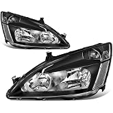 AUTOSAVER88 Headlight Assembly Compatible with 2003-2007 Honda Accord | Driver and Passenger Side, Black Housing, Clear Reflector, Bright Beam, Waterproof, Impact-Resistant PC Lens