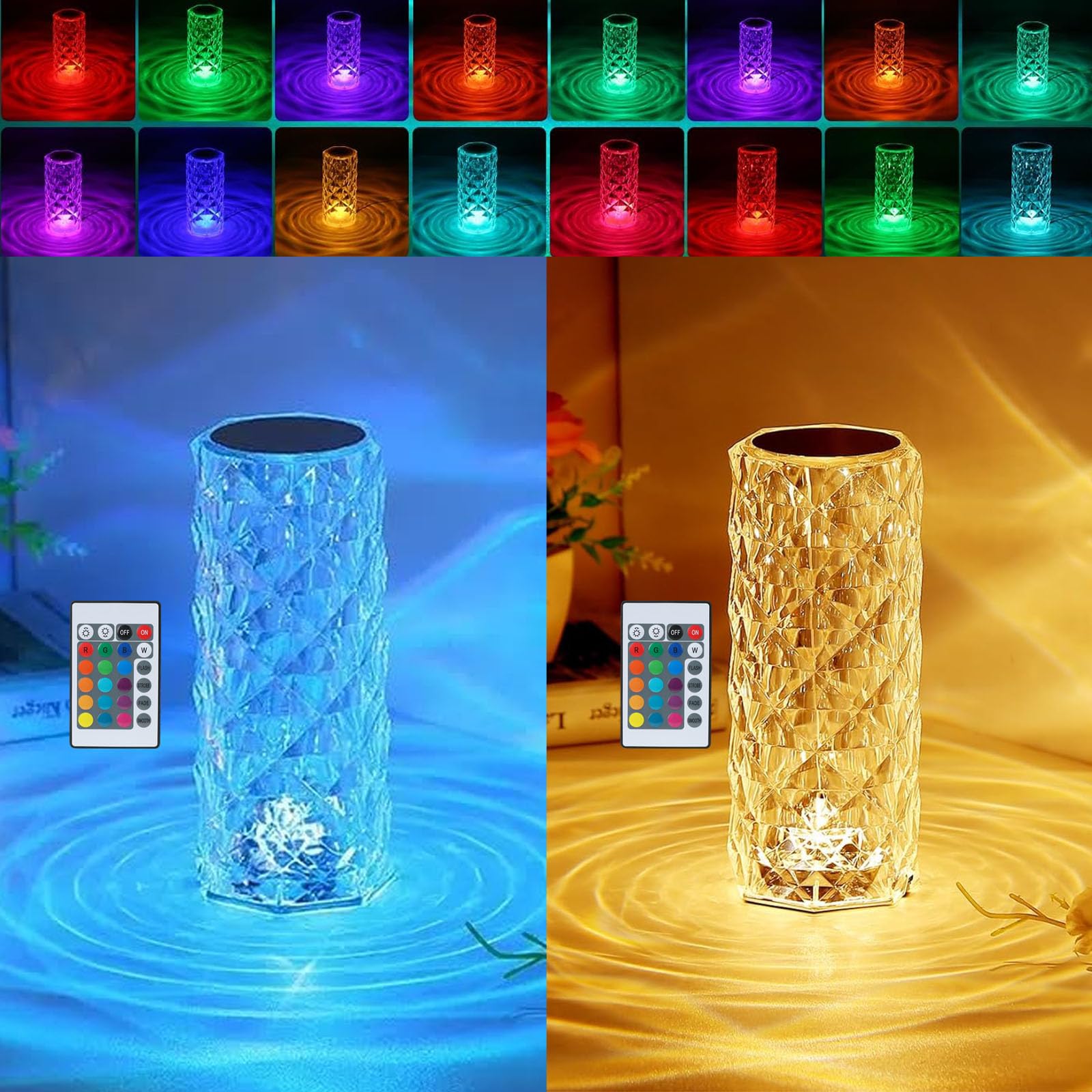 Photo 1 of 2Pack Crystal Table Lamp (Touch & Remote), 4 Modes 16 Color Changing Night Light, Rechargeable, Dimmable, RGB Rose Diamond Mood Lighting, Protable Cordless Desk Lamp for Bedroom Living Room Party