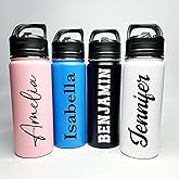 Personalized Stainless Steel Sports Hydro Water Bottle With Your Name in one of 4 Font Options Vacuum-insulated, 18 or 32 ounce Size Choice, Keeps Liquids Pipping Hot or Icy Cold! (Straw or Mouthtop)