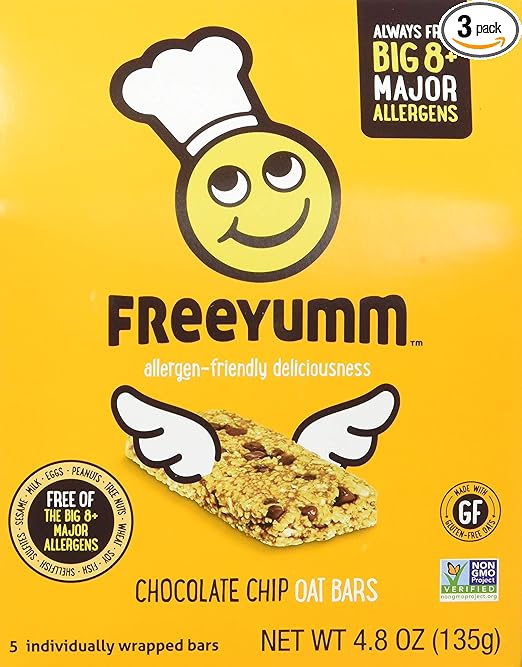 FreeYumm Chocolate Chip Oat Bars, 15 Total Bars (Nut Free Gluten Free)