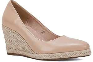 Ruanyu Women's Platform Espadrilles Wedge Sandals Slip On Solid Color Closed Pointed Toe Comfortable Wedge Pumps Shoes