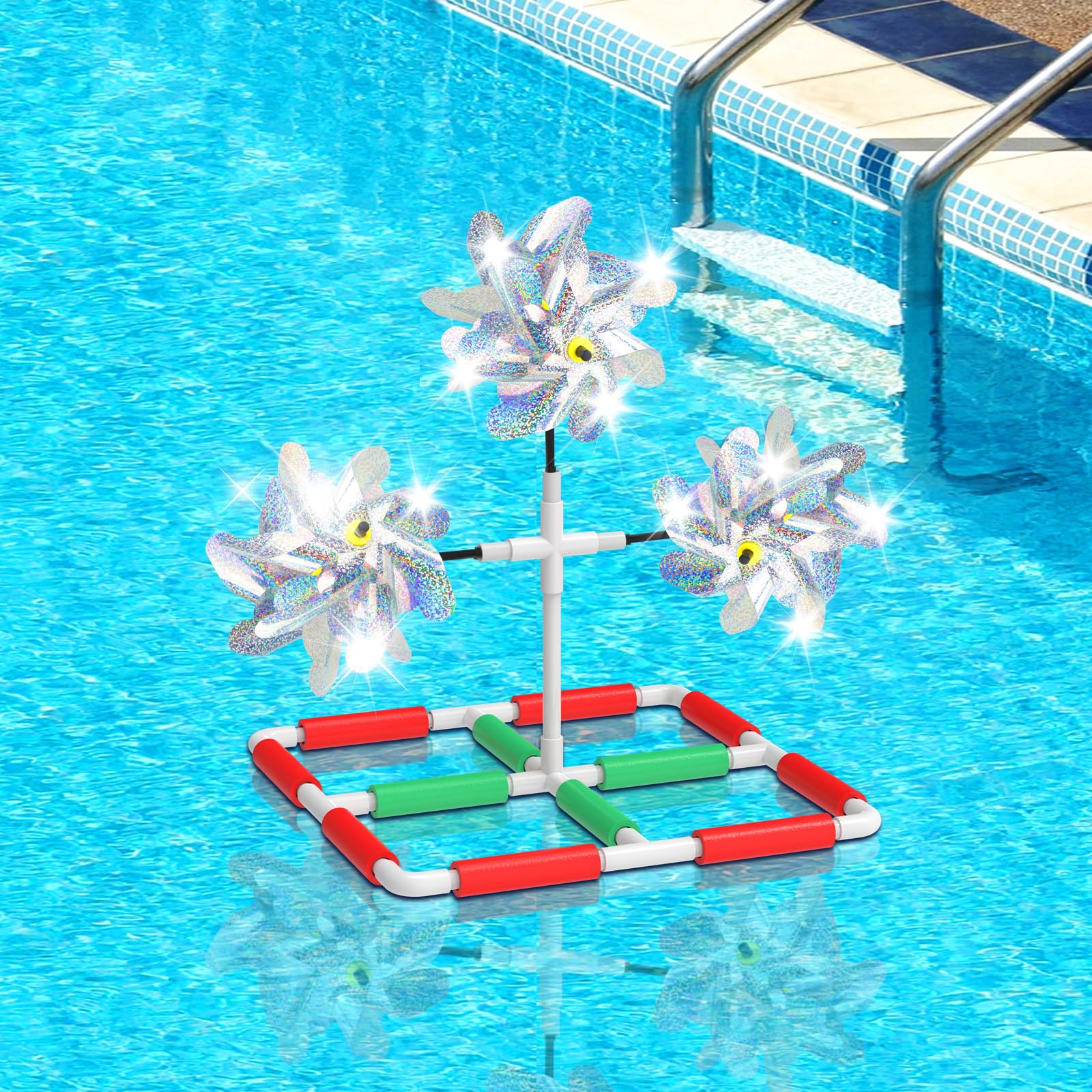 Photo 1 of Pool Bird Deterrent, Floating Reflective Windmill Bird Scare Devices, Keep Birds/Ducks/Heron/Pigeons... Away from Your Pool, Boat, Backyard, Pool Decoration 02