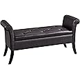Yaheetech 52in Ottoman Bench Faux Leather End of Bed Bench with Storage Footstool with Rolled Arms for Bedroom Window Sear Entryway Vanity, Dark Brown