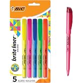 BIC Brite Liner Highlighters, Chisel Tip, 5-Count Pack, Assorted Colors | Ideal for Students and Teachers | Perfect for Notes and Textbooks | Bright Fluorescent Ink, Smudge Resistant, ACMI Approved