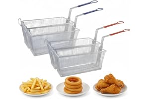 EASYROSE 4-Pack Stainless Steel Deep Fryer Baskets with Non-Slip Handles, 13.25" x 6.5" x 6" - Commercial Grade French Fry Baskets for Restaurant & Home Kitchen