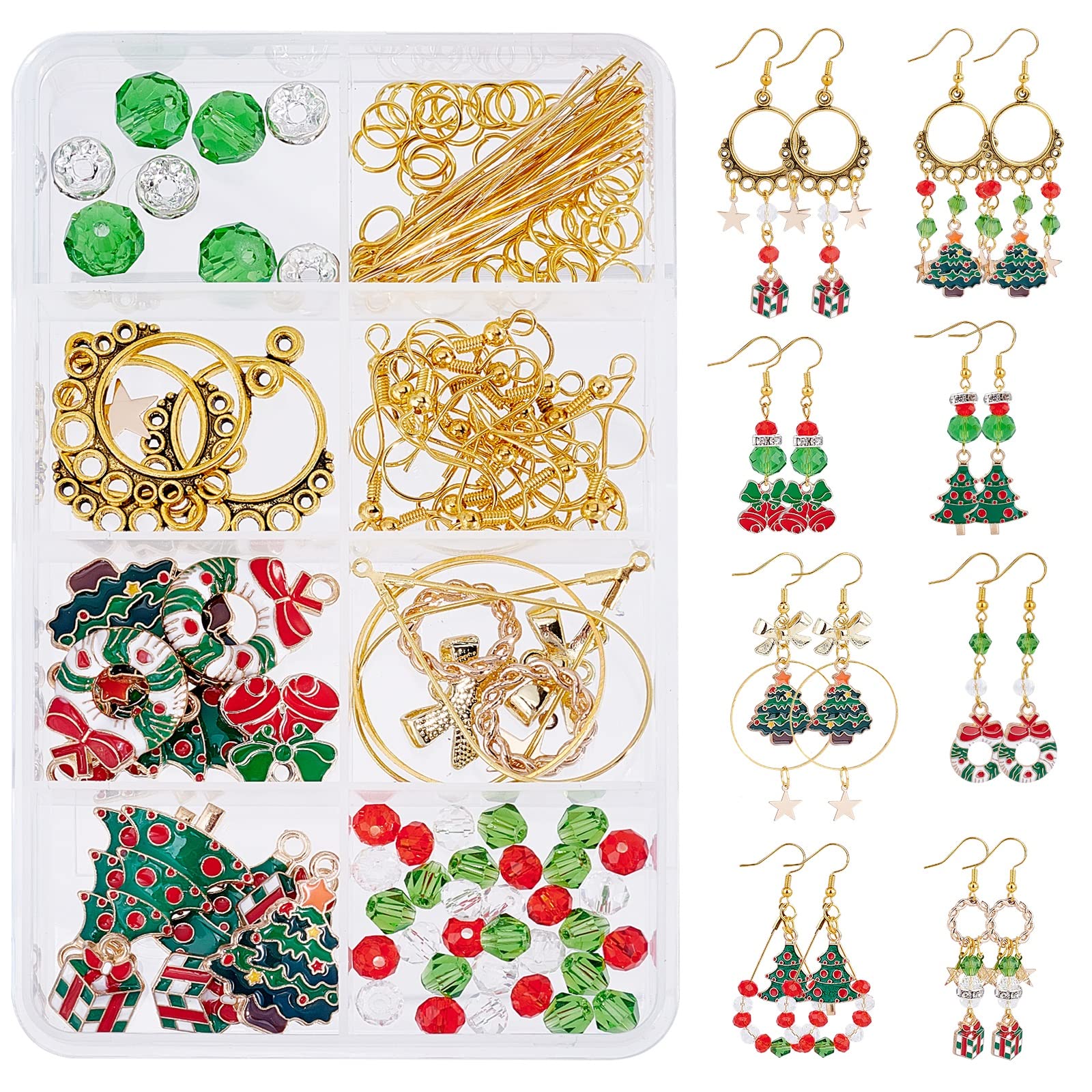 SUNNYCLUE 1 Box DIY 8 Pairs Christmas Enamel Charms Christmas Tree Charms Earring Making Kit Jingle Bell charms for jewellery Making Czech Faceted Glass Beads Chandelier Charms for Earrings Craft — image 1