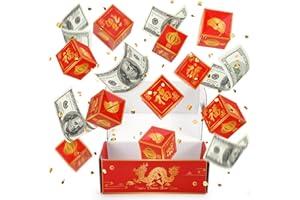Sinasasspel Chinese New Year 2024 Surprise Gift Box Money Box for Cash with Confetti Explosion Gifts Box Dragon Year Money Gift Idea Red Envelops 12 Pop-up Boxes Happy New Year