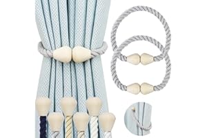 Hangtty Magnetic Curtain Tiebacks 2 Pack Cotton Boho Curtain Tie Back Decorative Rope Holdbacks for Curtains Draperies Outdoor Window Treatment Holdbacks, Grey