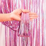 YAAVAAW Glitter Pink Tinsel Curtain Backdrop 2x 8.3ft Party Decor view 3