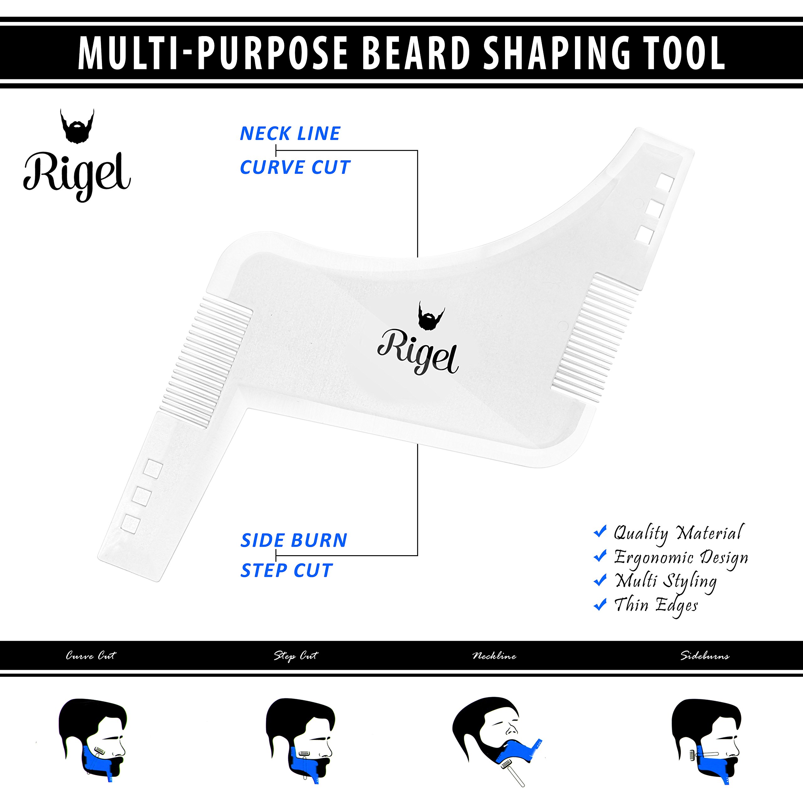 Rigel Beard Shaper Transparent Beard Kit Shaping Tool - Premium Quality Beard Stencil Mens Grooming Tool Kit - Beard Comb For Line Up And Edging