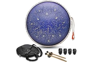AOGBRA Steel Tongue Drum, 15 Notes 14 inch D-Key Handpan Percussion Instrument - Tank Chakra Drums with Padded Travel Bag, 2 Mallets, for Meditation, Decompression, Music and Gift (Blue)