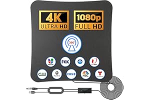 QYQBOON 2024 TV Antenna Indoor Digital HD Antenna for TV 480+ Miles Long Range 360° Signal Reception Supports 4K 1080p Local Channels for Smart TVs and All Older TVs - 18ft Coaxial HDTV Cable