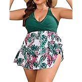 Edelqual Womens Plus Size Tankini Swimsuit Two Piece Tummy Control Bathing Suits Swim Dress Swimwear with Shorts