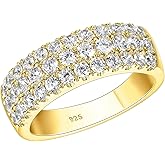 SHELOVES Three Row Eternity Ring for Women Round Cut CZ Sterling Silver Wedding Bands Rings for Her Size 5-12
