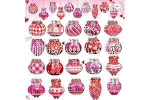 Seeloowy 40 Pcs Valentine's Day Ball Ornaments Heart Hanging Decorations Set Decorative Hanging Ornaments Wooden Painted Love Ball Ornaments with Rope for Wedding Party Decor Supply