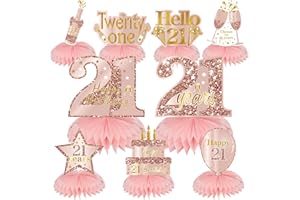 Turypaty Pink Rose Gold 21st Birthday Honeycomb Centerpieces Decorations for Women Girls, 9Pcs Happy 21st Birthday Table Centerpieces Party Supplies, Twenty-One Year Old Table Toppers Decor
