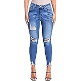 YMI Womens YMI Women's Junior Wannabettabutt Repreve Mid-Rise Ankle Jeans with Frayed Hem