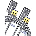 JSAUX 2Pack 10FT+10FT USB 3.0 Extension Cable, Type A Male to Female USB Extender Cord Nylon Braided Compatible with Webcam, Camera, Phone, USB hub, Mouse, Keyboard, Printer, Hard Drive, Xbox-Grey