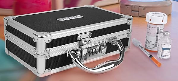 VAULTZ LOCKING MEDICINE CASE WITH COMBINATION LOCK – PORTABLE LOCK BOX BRIEFCASE FOR MEDICATIONS, CASH & VALUABLES, ORGANIZED STORAGE CASE WITH HANDLE, 3 PACK
