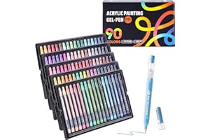 90 Colors Acrylic Gel Pens Set -1.0mm Bullet Tip Large Capacity Pens for Adult Coloring,Colored Gel Pens for Black Paper, Roc