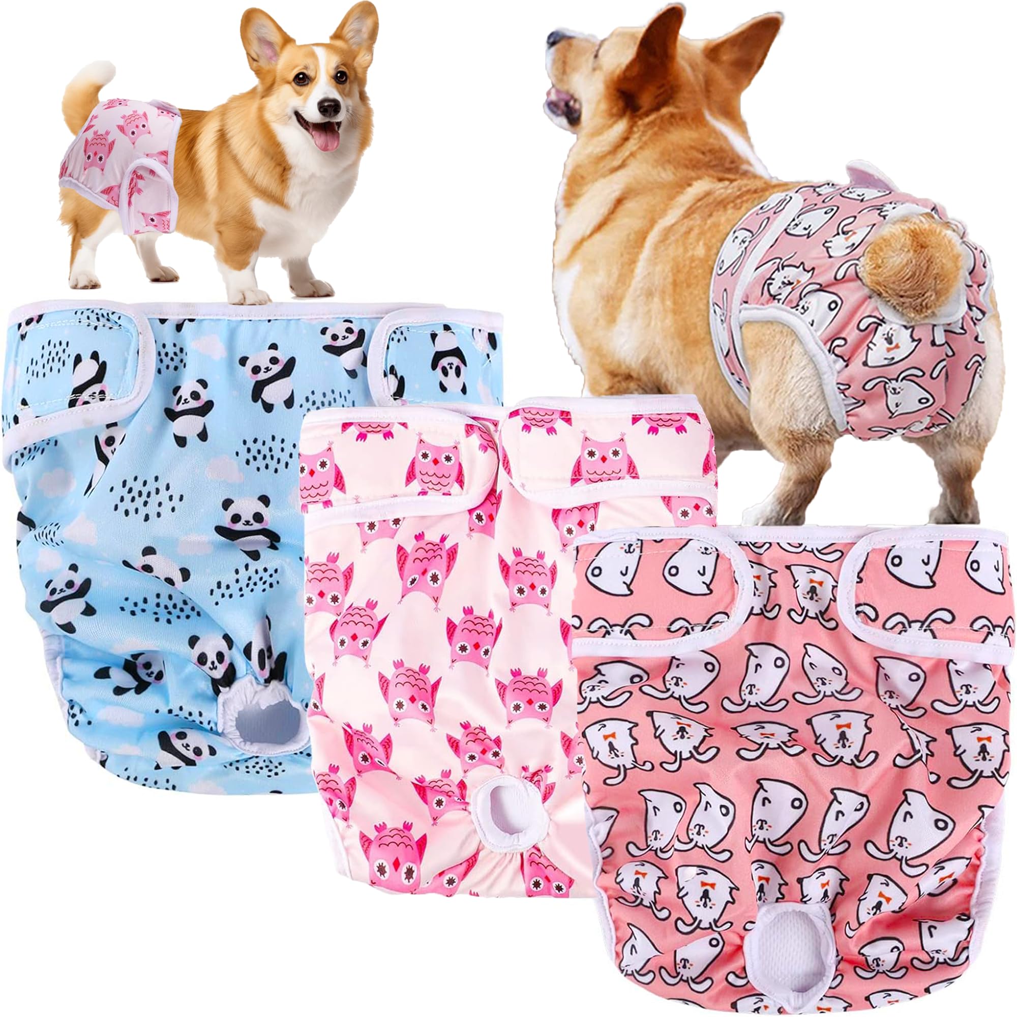 XFLYP 3 Pack Dog Nappies, Dog Diapers Reusable Washable Super Absorbent Adjustable Adjustable, Dog Period Heat Pants in Season for Female Pet Incontinence and Long Travels Pet Soft Dog Nappies (S)