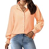 siliteelon Womens Striped Button Down Blouse Dress Casual Long Sleeve Shirt Ruffle Trendy V Neck Office Work Tops