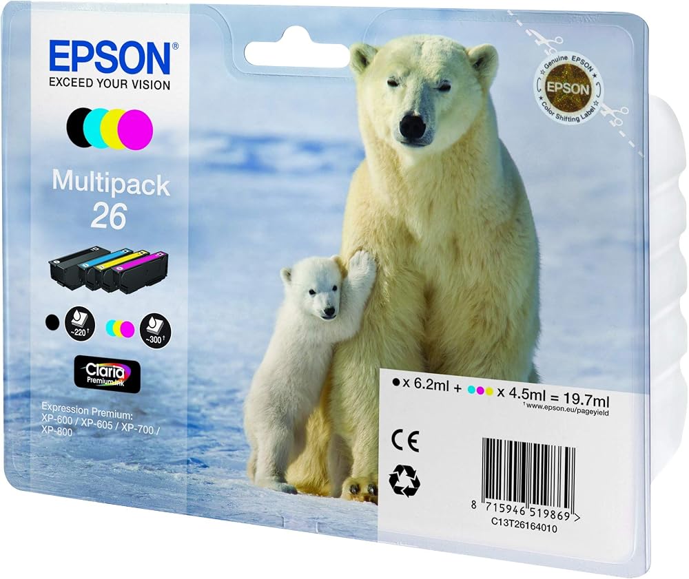 Epson 26 Series Polar Bear Ink Cartridge Multipack Durabrite Ultra C13T26164020