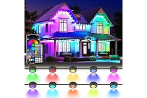 GEODURN 200 FT Permanent Outdoor Lights, Waterproof 2-in-1 Eaves & Ground Stakes LED String Lights with App/Remote Control for House, Garden– Smart Color-Changing Lighting for Halloween Christmas Decorations