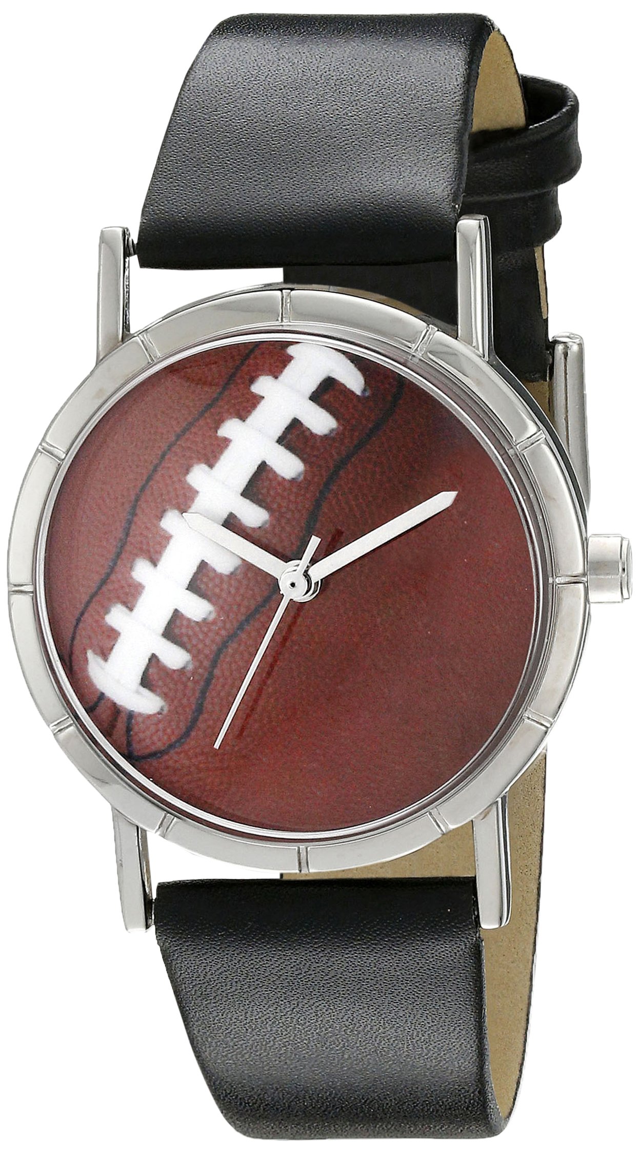 Whimsical Watches Football Lover Black Leather and Silvertone Photo Unisex Quartz Watch with White Dial Analogue Display and Multicolour Leather Strap R-0840017