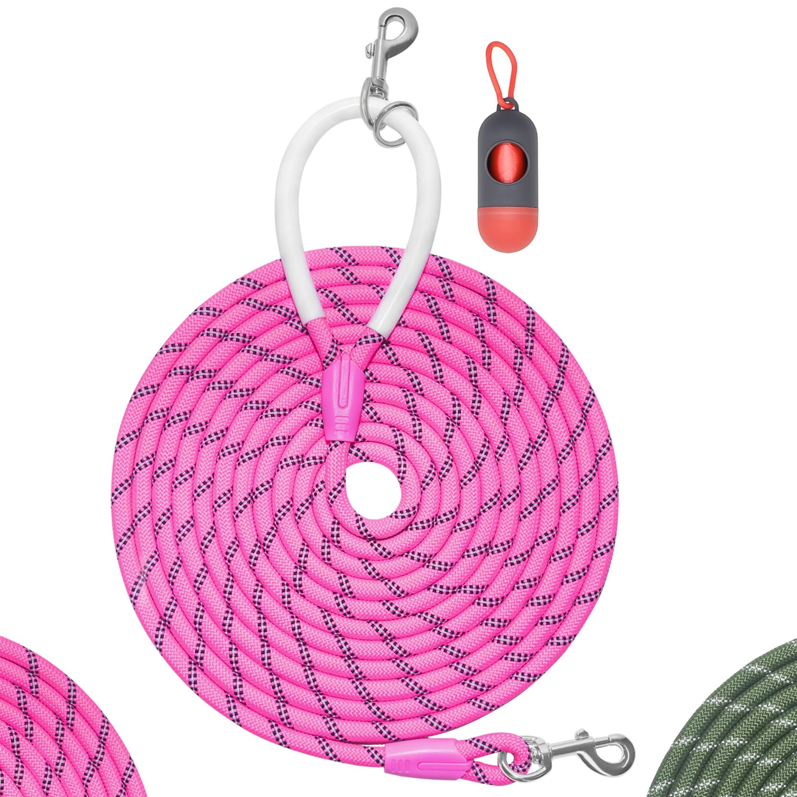 Photo 1 of Codepets Heavy Duty Nylon Dog Leash 10FTx1/2in Pink with Comfortable Silicone Handle Highly Reflective No Tangle for Medium Large Dogs Outside Walking Camping Backyard.