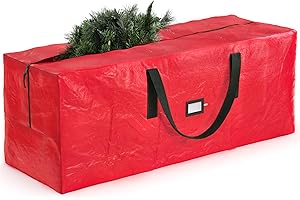 Zober Large Christmas Tree Storage Bag - Fits 9 Ft Artificial Trees - Plastic, Waterproof Christmas Tree Bag For Storage Box For Xmas - Strong, Durable Handles - Label Card Slot - Red