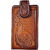 Western autentic Leather Mexican Cell Phone case for Belt with Magnetic Closure. Universal Size (Orange)