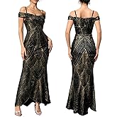 VJJ AIDEAR Women’s Off Shoulder Sequin Prom Dress Spaghetti Straps Evening Gown with Sparkly Glitter