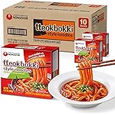 Nongshim Tteokbokki Style Noodles, Sweet &amp; Spicy Korean Ramen, 10 Pack | Chewy wheat noodles tossed in a sweet tteokbokki sauce, ready in 4 minutes. Ten single serving packets per box