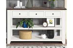 LKTART Solid Wood Console Table Sofa Table with Storage Drawers and Bottom Shelf Entryway Table for Storage Entry Hallway Foyer Sofa Rectangular Side Table(48.8" White